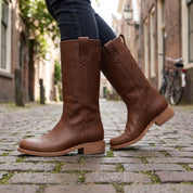 Women's Brown Round-Toe Leather Mid-Calf Western Boots — Fairfax — Fairfax