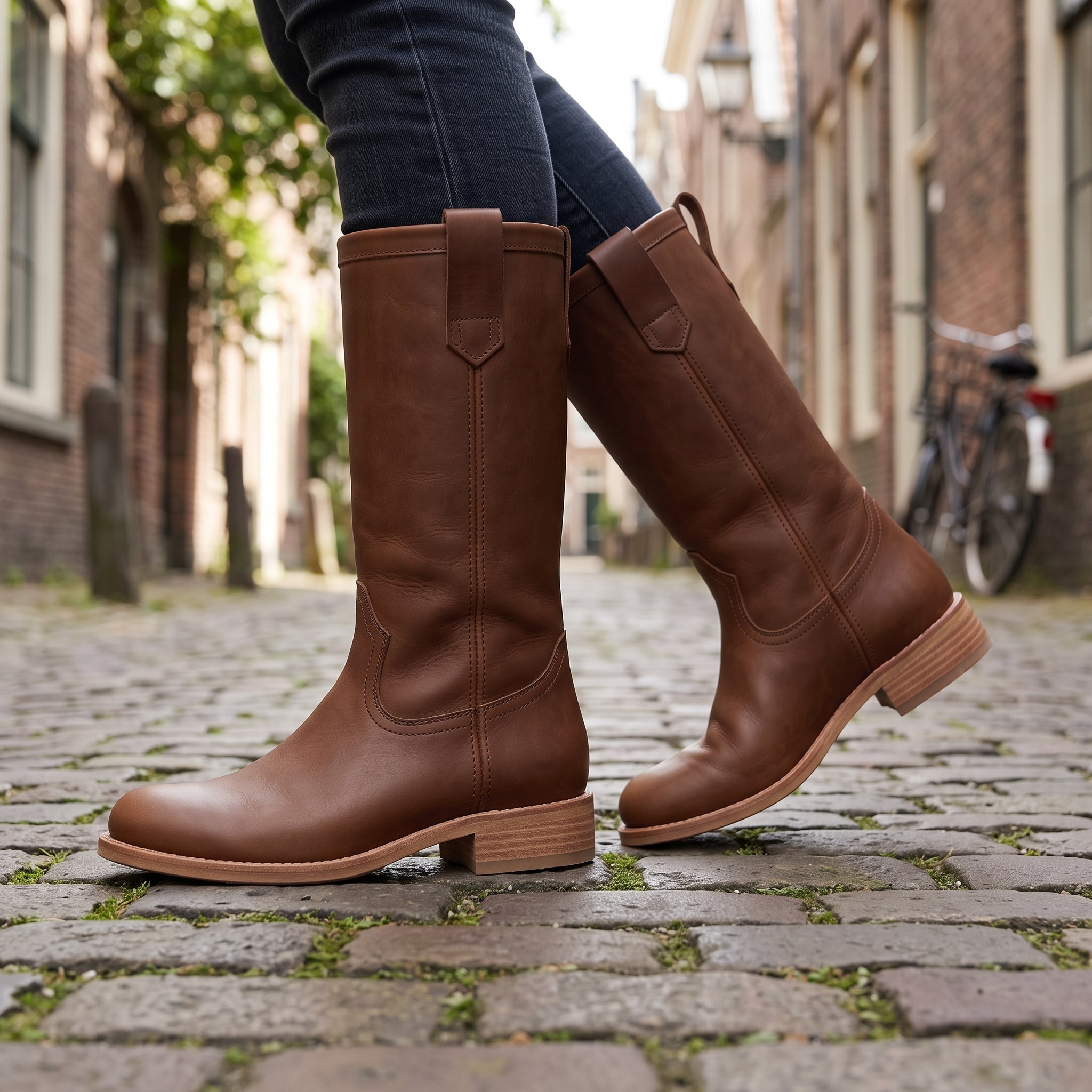 Women's Brown Round-Toe Leather Mid-Calf Western Boots — Fairfax — Fairfax