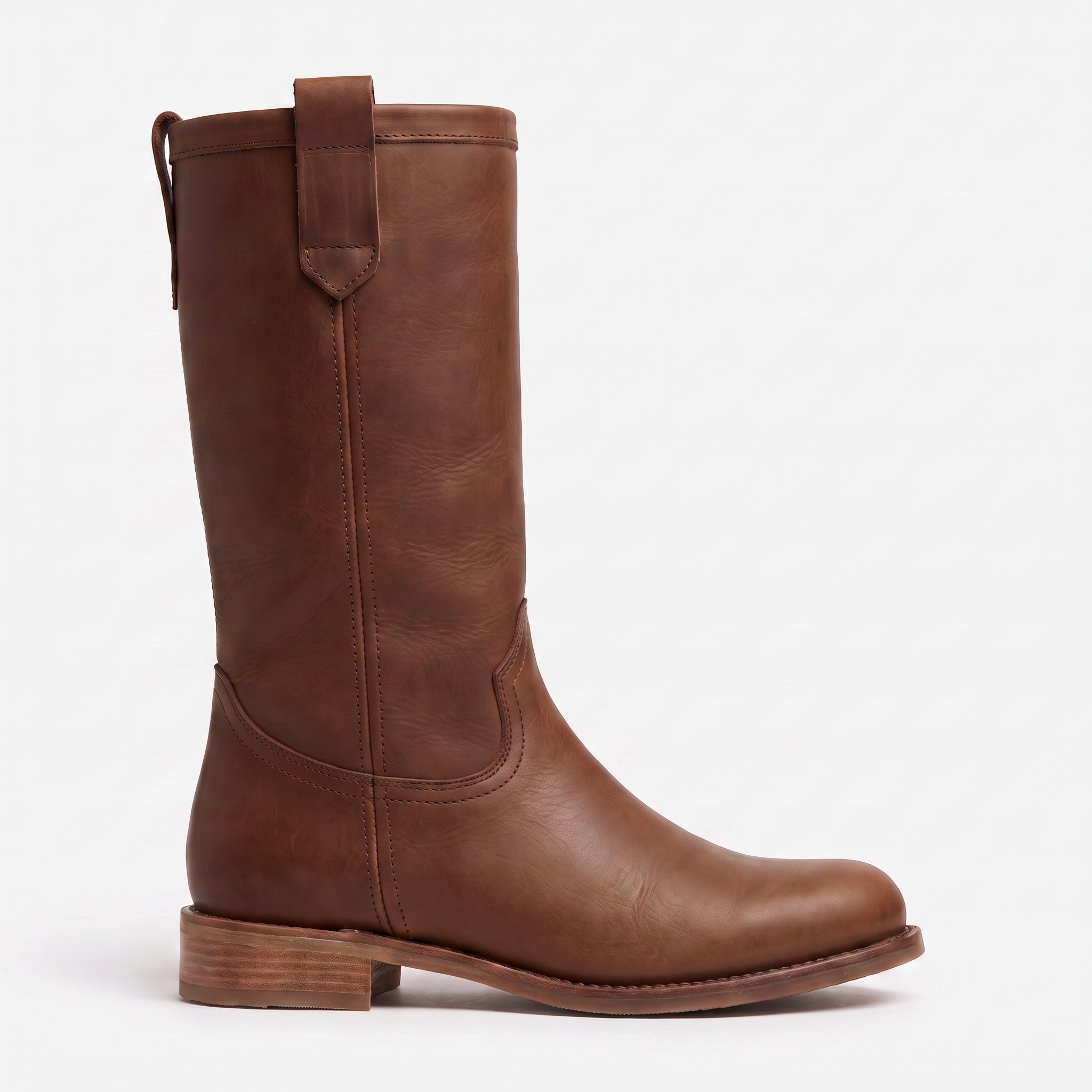 Women's Brown Round-Toe Leather Mid-Calf Western Boots — Fairfax — Fairfax