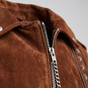 Women's Brown Studded Fringe Suede Biker Jacket — Bellwood