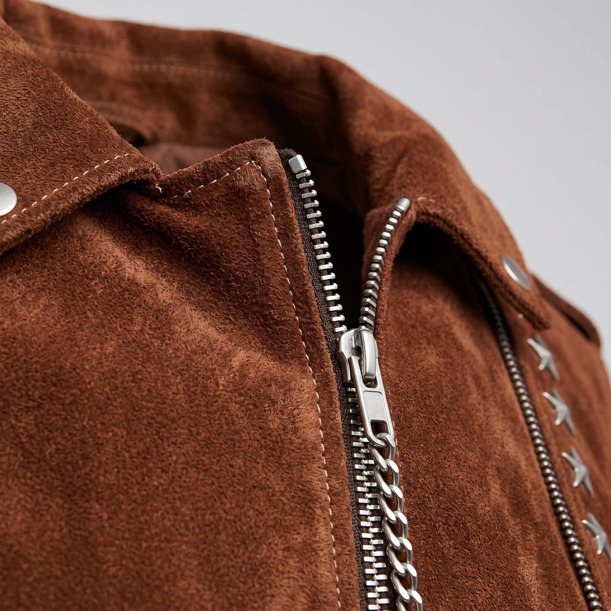 Women's Brown Studded Fringe Suede Biker Jacket — Bellwood