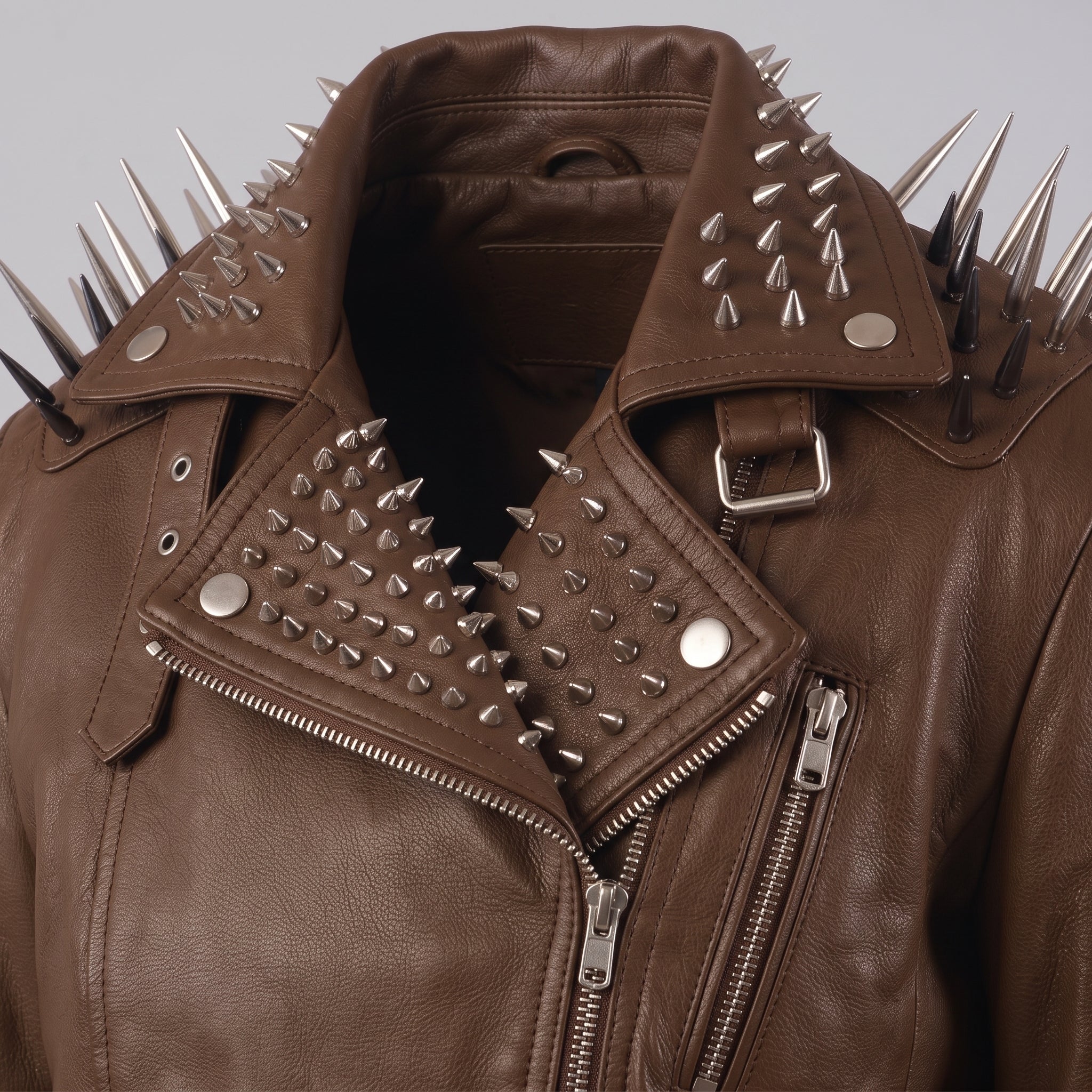 Women's Brown Studded Leather Biker Jacket — Eastgate