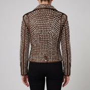 Women's Brown Studded Leather Biker Jacket — Thomson