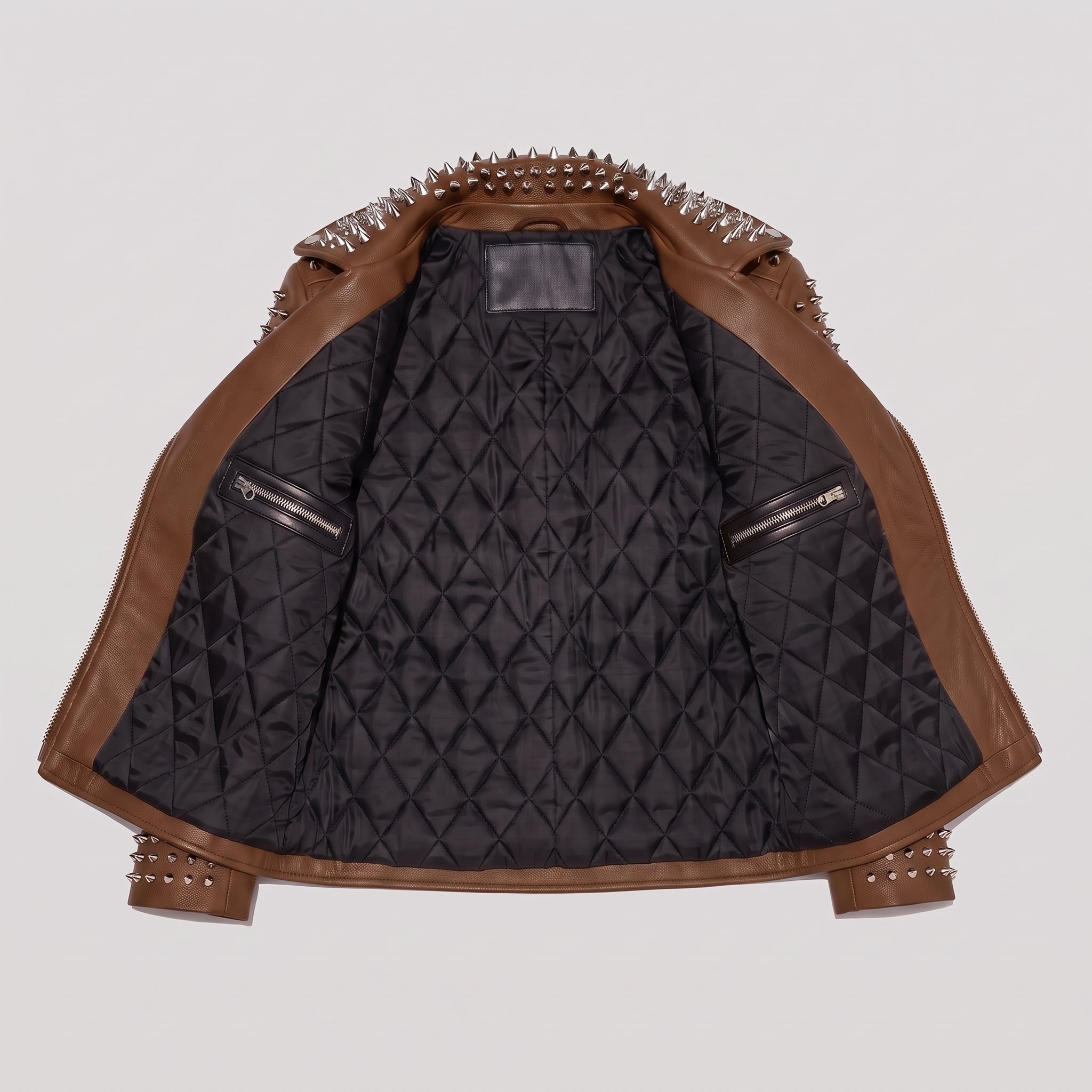 Women's Brown Studded Leather Biker Jacket — Tilton