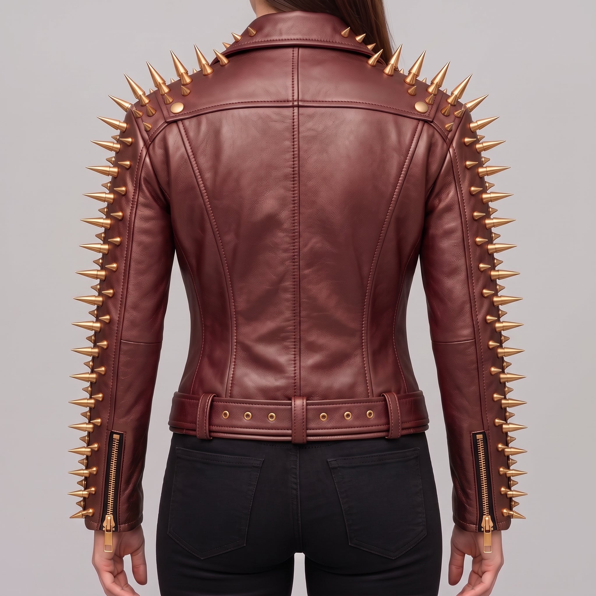Women's Gold Leather Biker Jacket — Acley