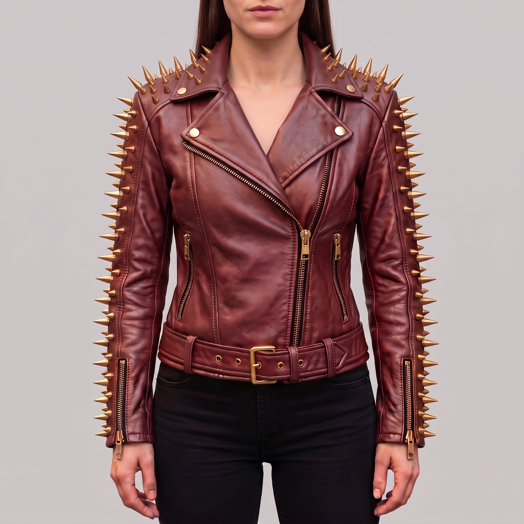Women's Gold Leather Biker Jacket — Acley