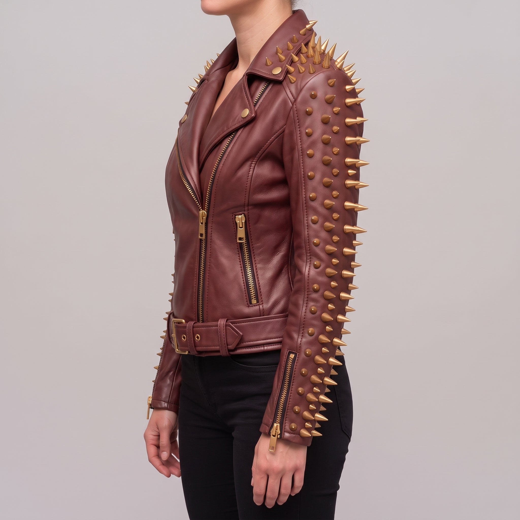 Women's Gold Leather Biker Jacket — Acley