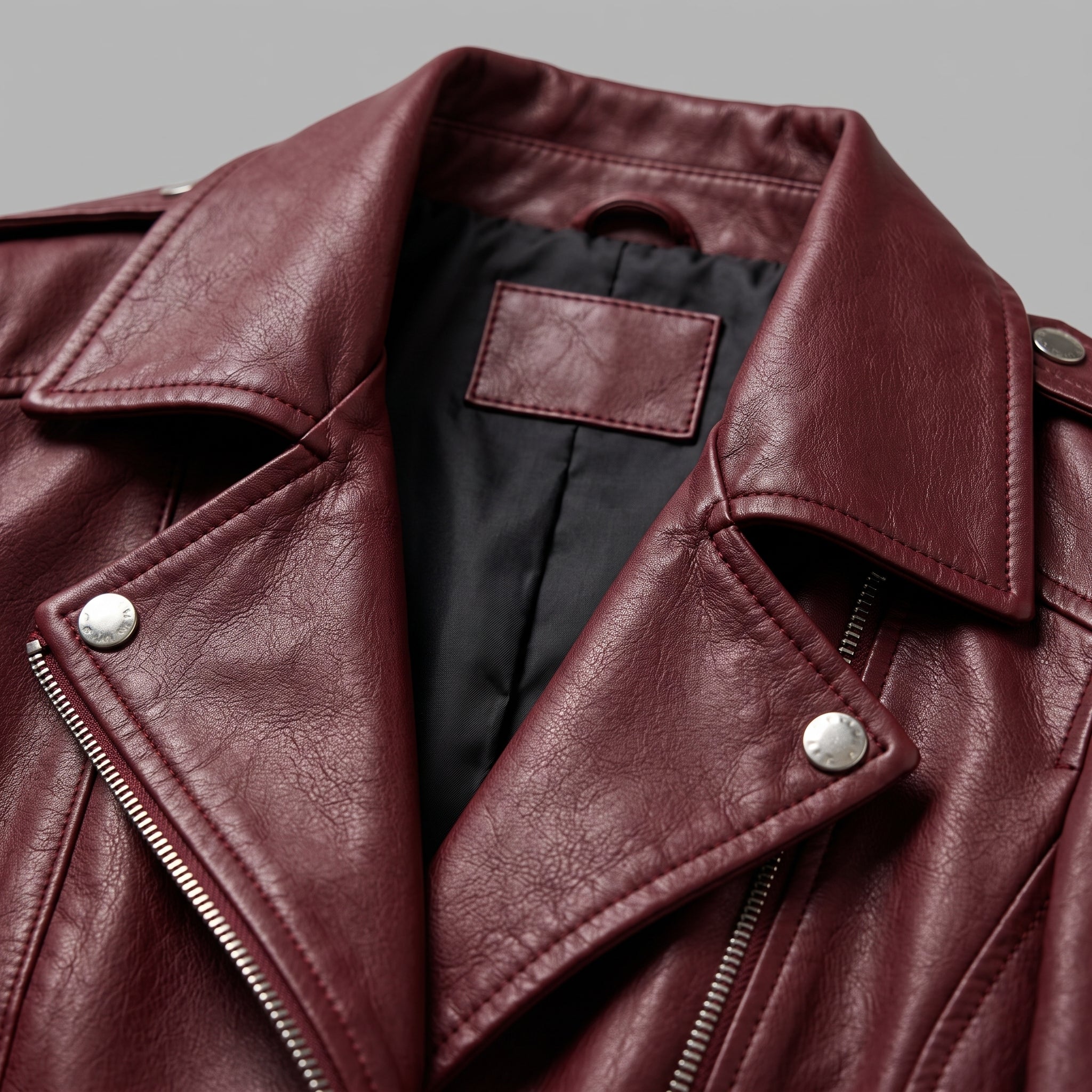 Women's Burgundy Asymmetric Zip Leather Biker Jacket — Becket