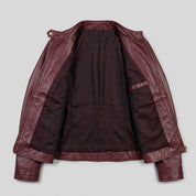Women's Burgundy Leather Cafe Racer Jacket — Berrick