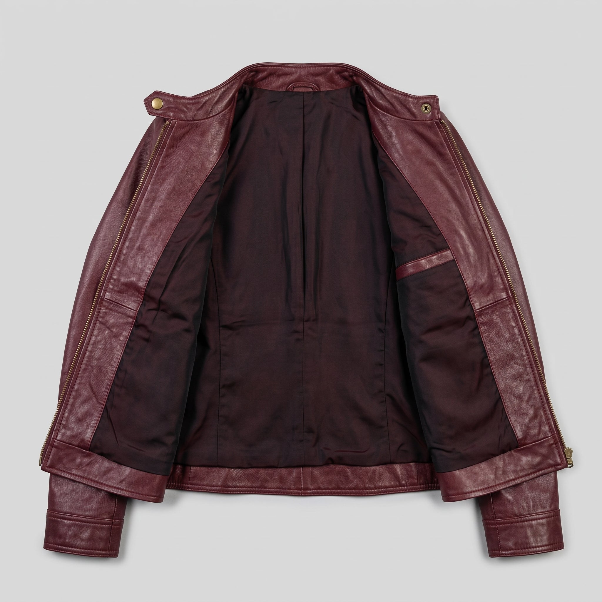 Women's Burgundy Leather Cafe Racer Jacket — Berrick