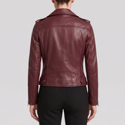 Women's Burgundy Leather Biker Jacket — Channing