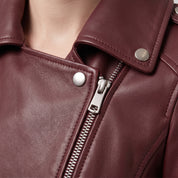 Women's Burgundy Leather Biker Jacket — Channing