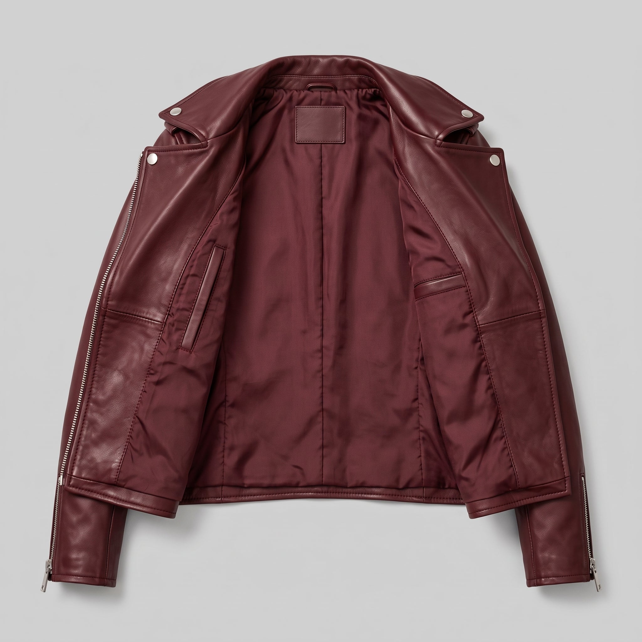 Women's Burgundy Leather Biker Jacket — Channing