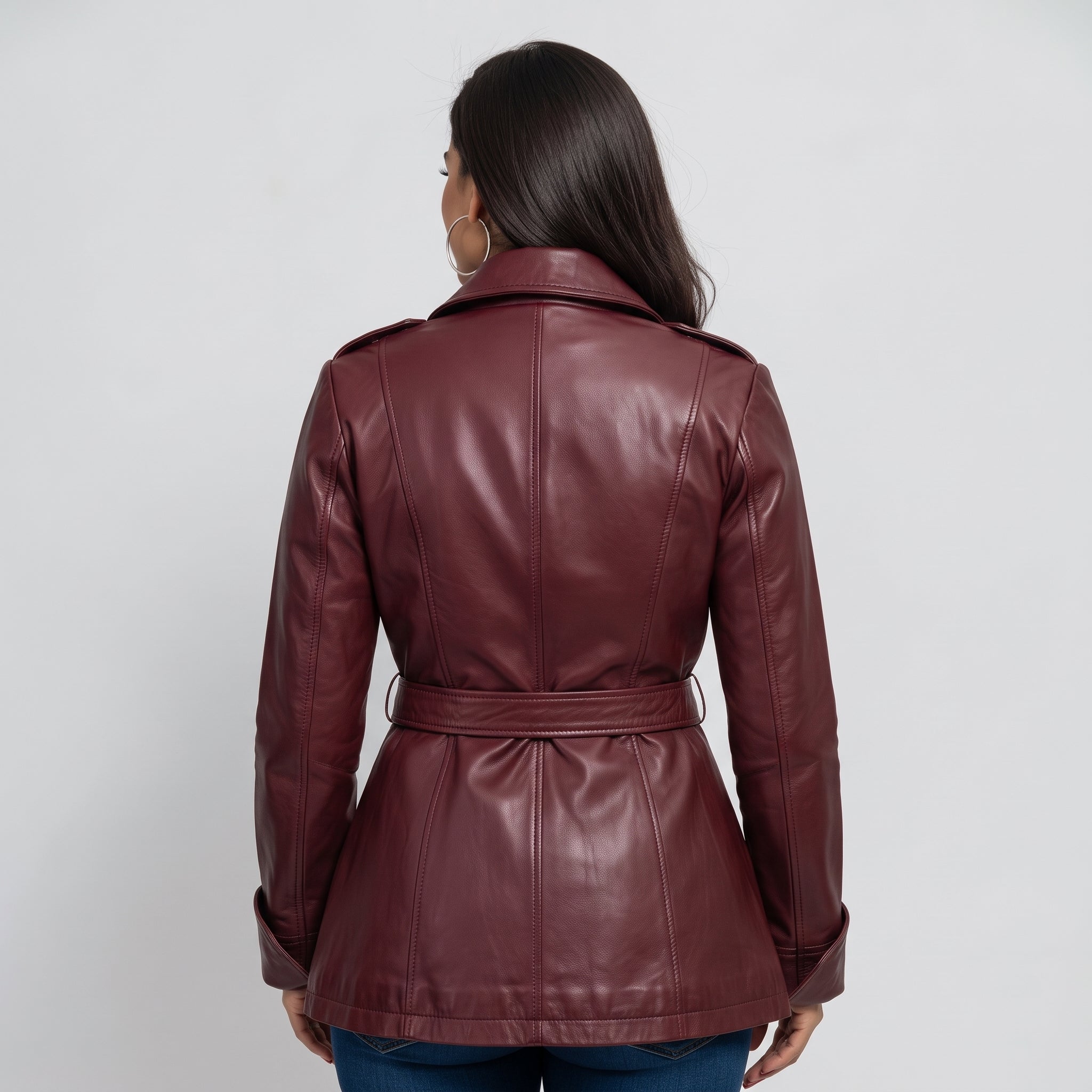 Women's Burgundy Leather Biker Jacket — Sidmouth
