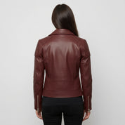 Women's Burgundy Leather Biker Jacket — Welford