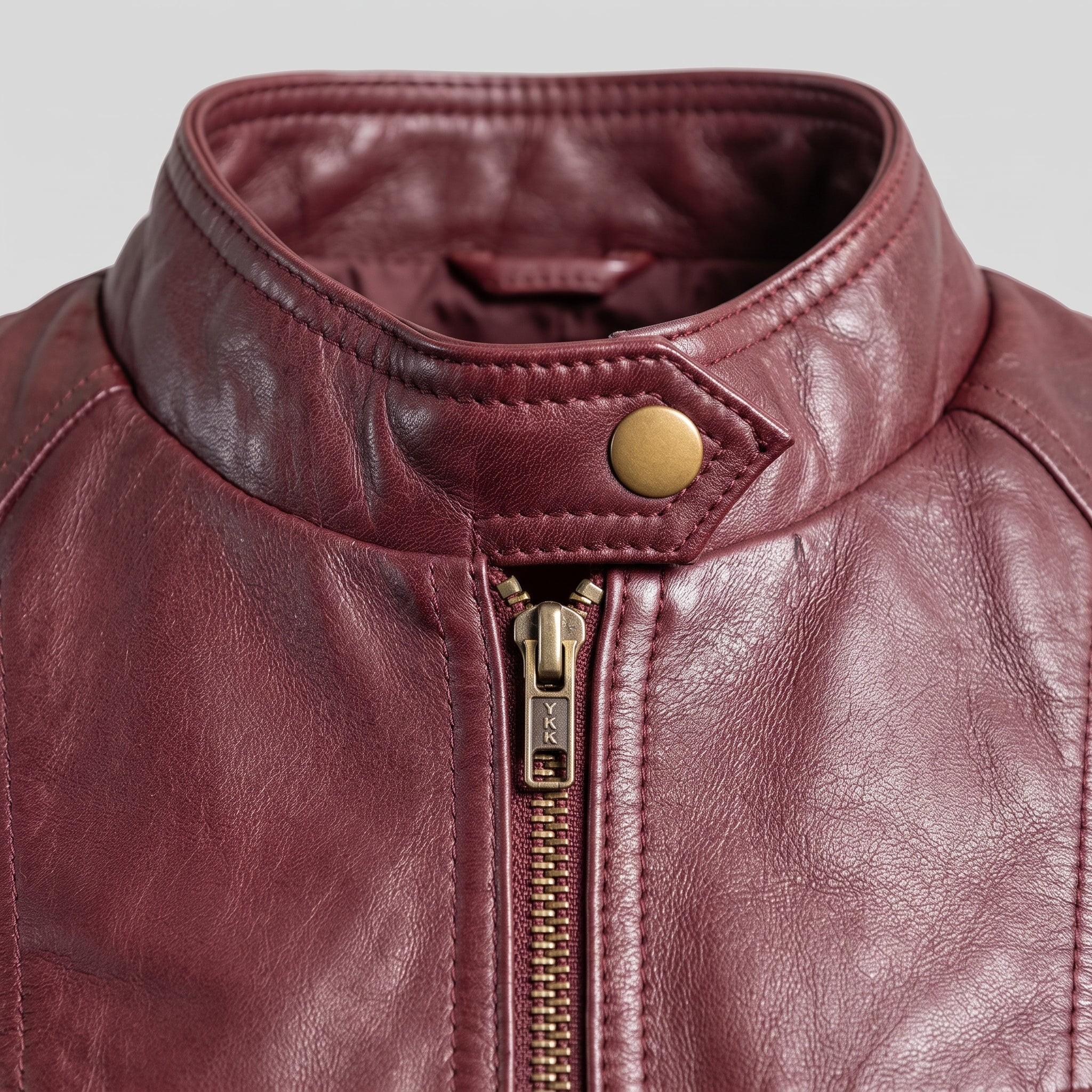 Women's Burgundy Leather Cafe Racer Jacket — Berrick