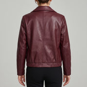 Women's Burgundy Leather Shirt Collar Jacket — Osborn