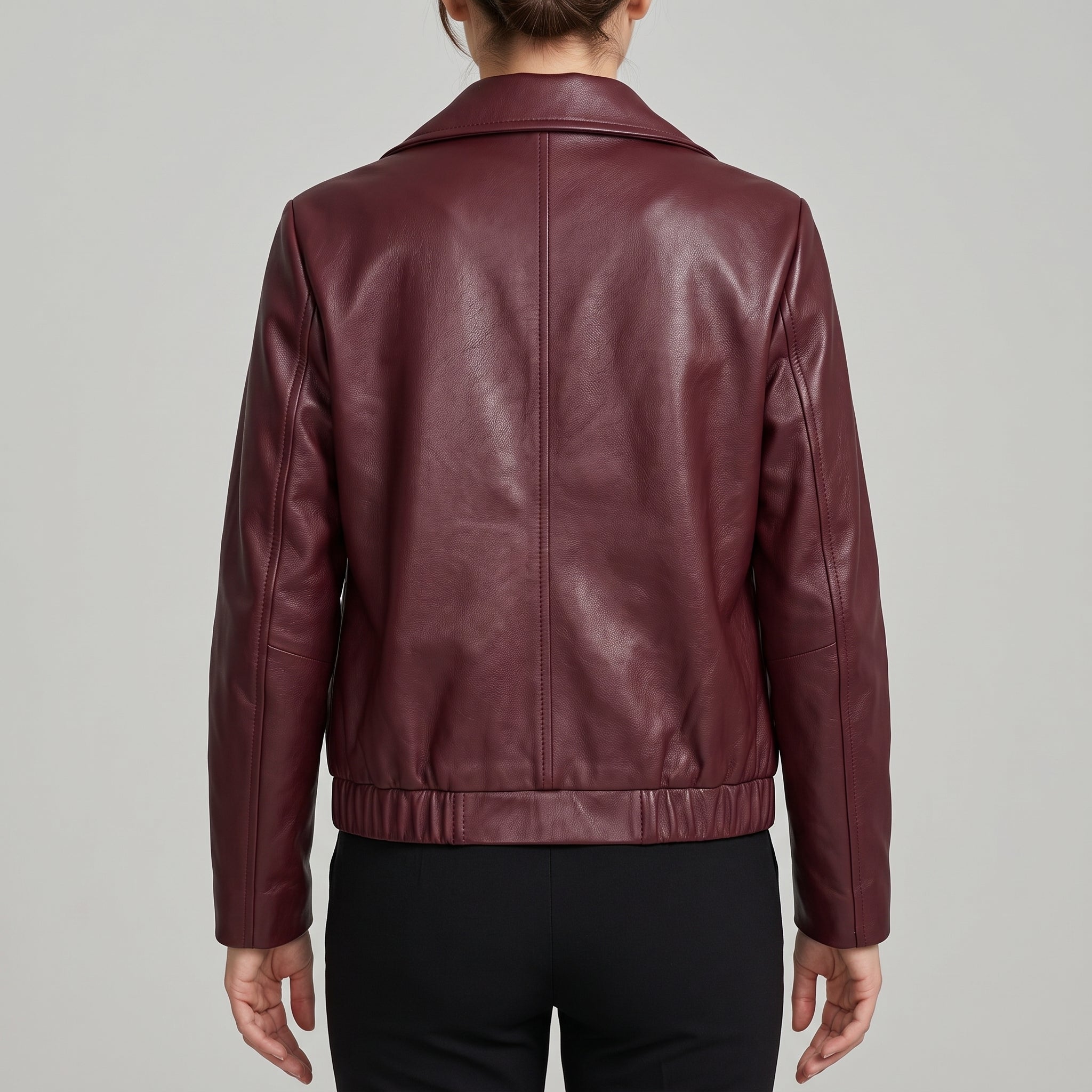 Women's Burgundy Leather Shirt Collar Jacket — Osborn