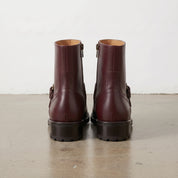 Women's Burgundy Plain-Toe Leather Biker Ankle Boots — Gunter