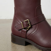 Women's Burgundy Plain-Toe Leather Biker Ankle Boots — Gunter
