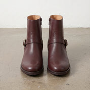 Women's Burgundy Plain-Toe Leather Biker Ankle Boots — Gunter