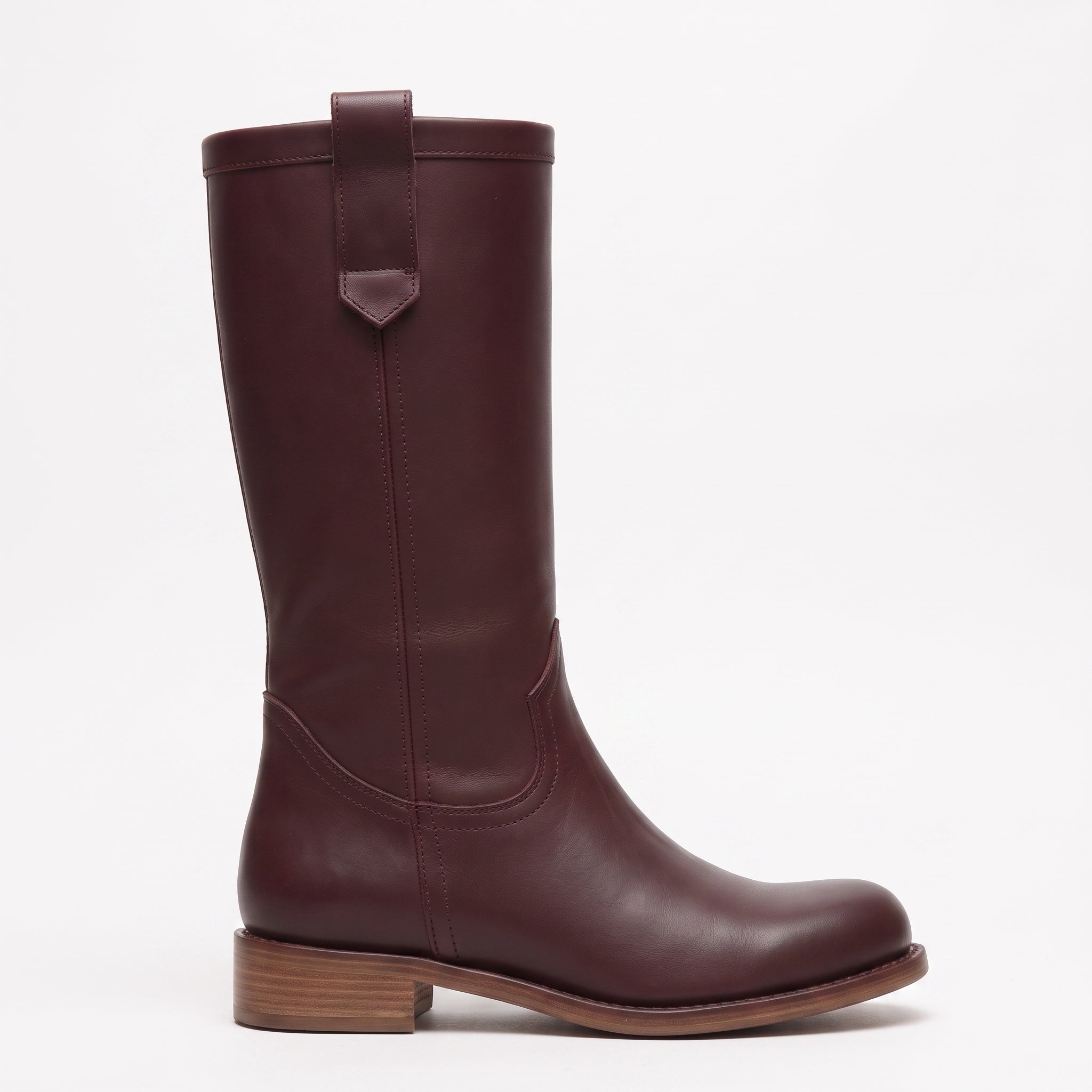 Women's Burgundy Plain-Toe Leather Knee-High Riding Boots — Tremayne