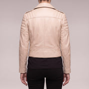 Women's Beige Cropped Quilted Leather Biker Jacket — Beaulieu