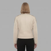 Women's Cream Leather Biker Jacket — Parsons