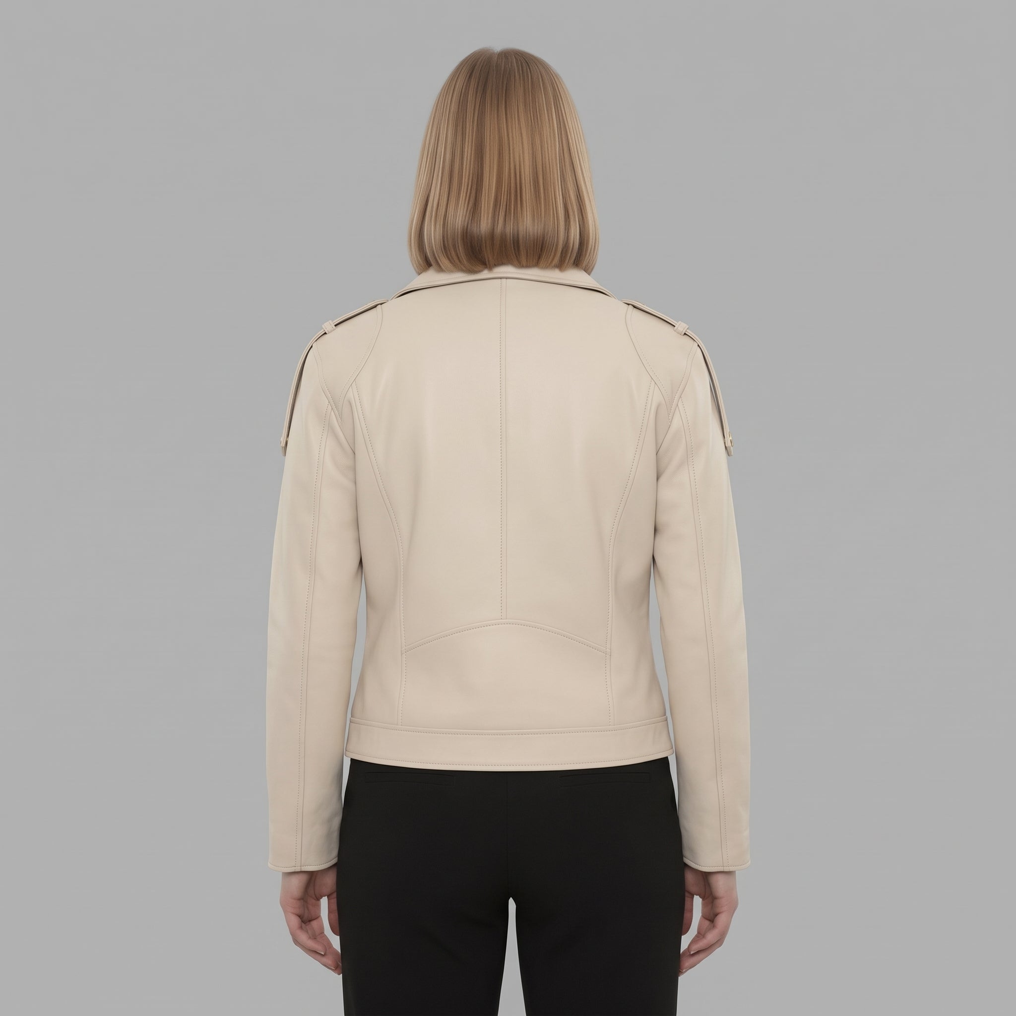 Women's Cream Leather Biker Jacket — Parsons
