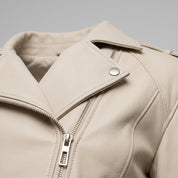 Women's Cream Leather Biker Jacket — Parsons