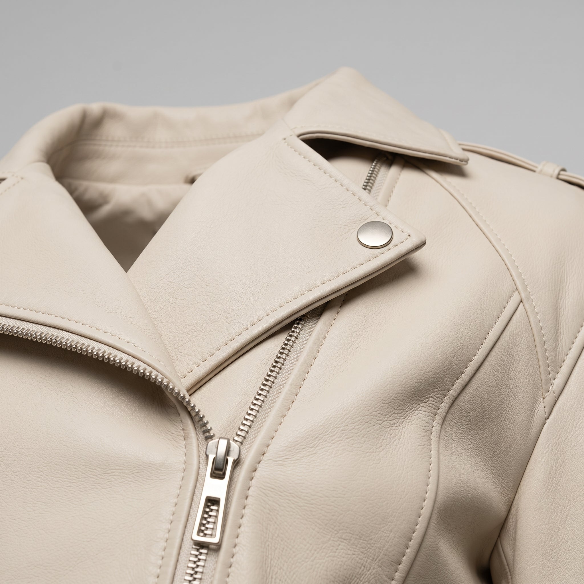Women's Cream Leather Biker Jacket — Parsons