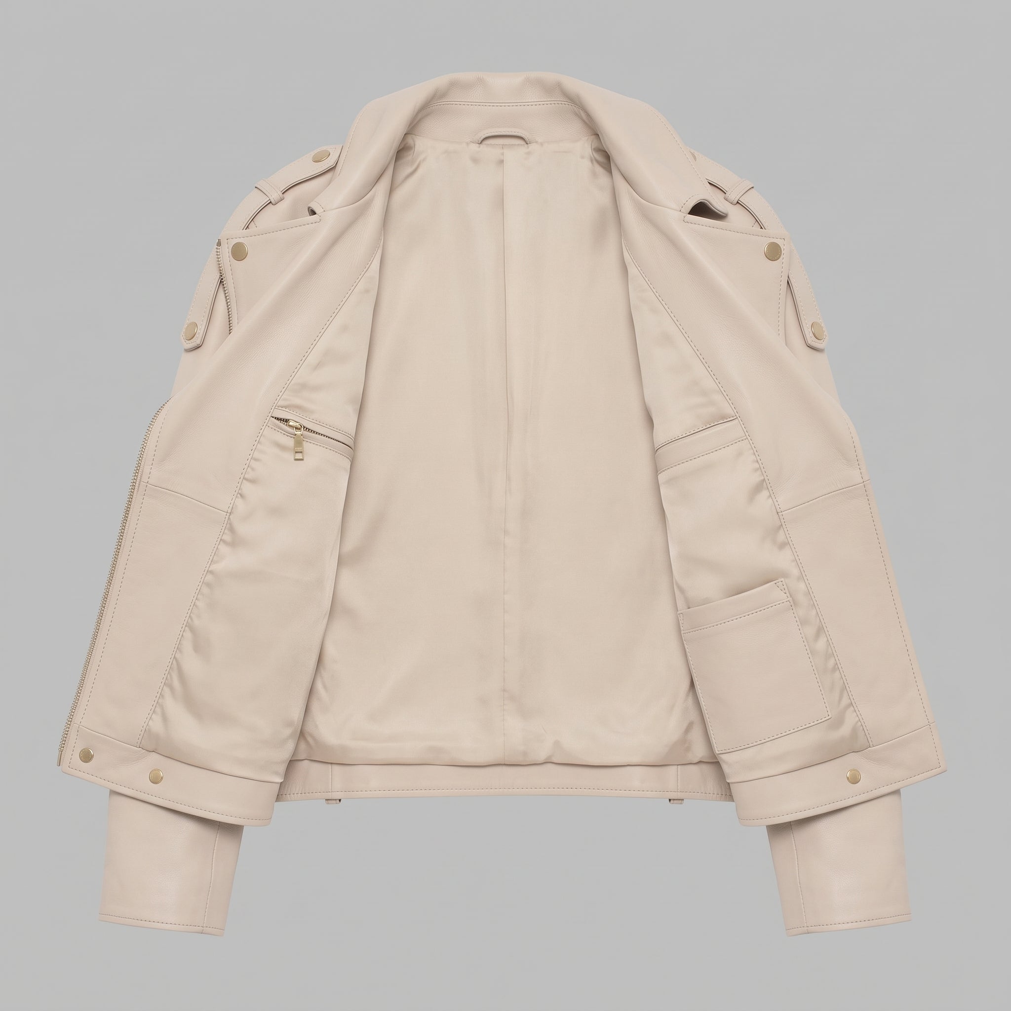 Women's Cream Leather Biker Jacket — Parsons