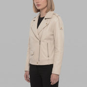 Women's Cream Leather Biker Jacket — Parsons