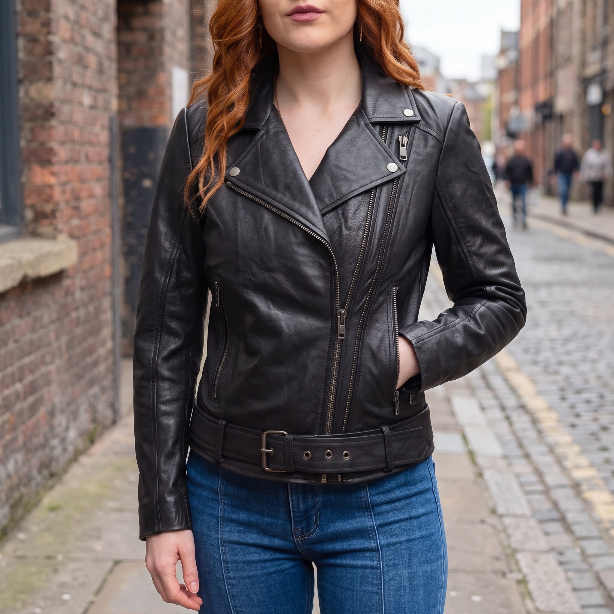 Women's Black Leather Biker Jacket — Frodsham