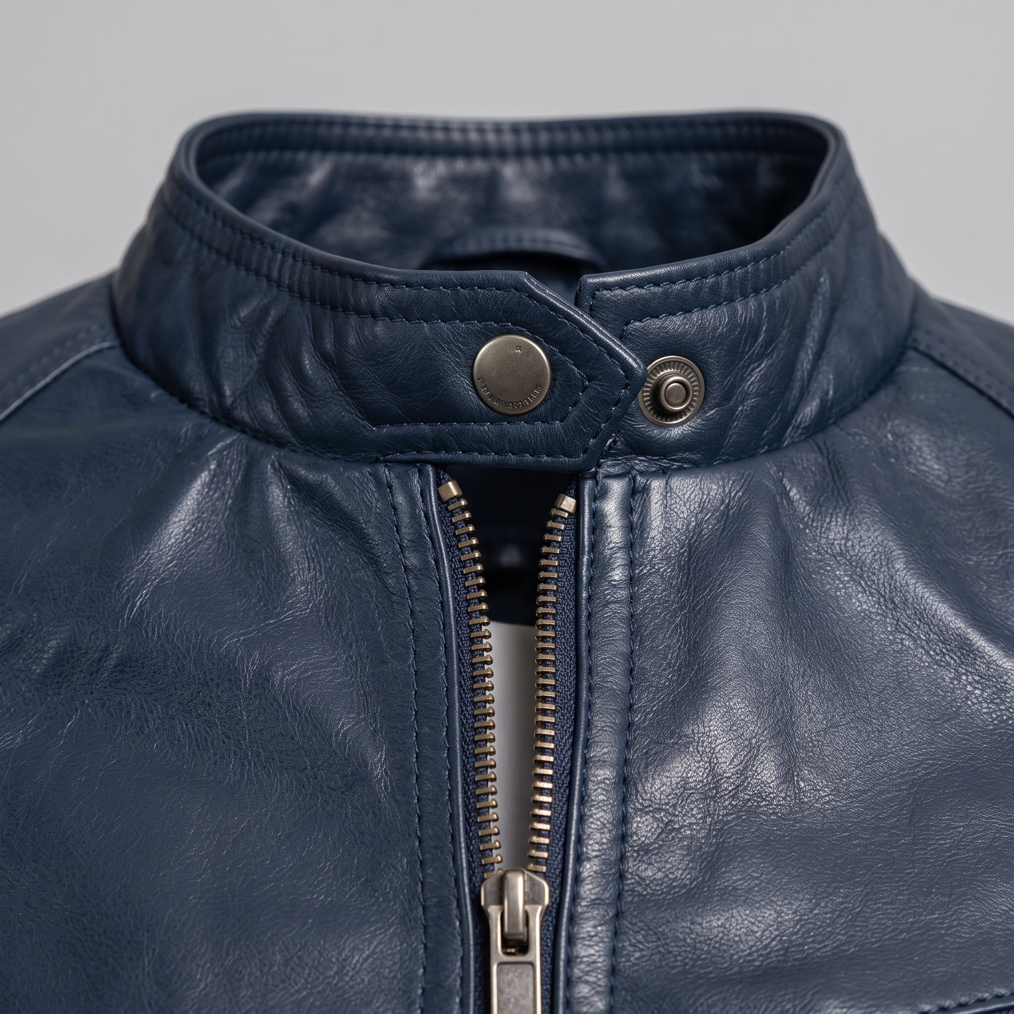 Women's Dark Blue Leather Cafe Racer Jacket — Ashbrooke