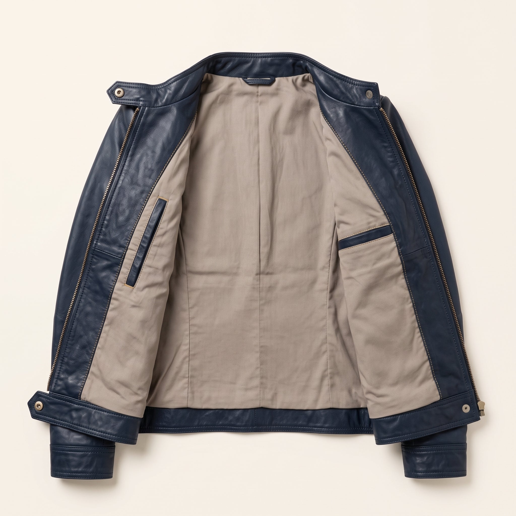 Women's Dark Blue Leather Cafe Racer Jacket — Ashbrooke