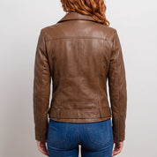 Women's Brown Leather Biker Jacket — Frodsham