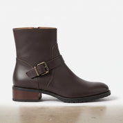 Women's Dark Brown Plain-Toe Leather Biker Ankle Boots — Windham — Windham