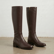 Women's Dark Brown Plain-Toe Leather Knee-High Boots — Brierley