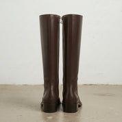 Women's Dark Brown Plain-Toe Leather Knee-High Boots — Brierley