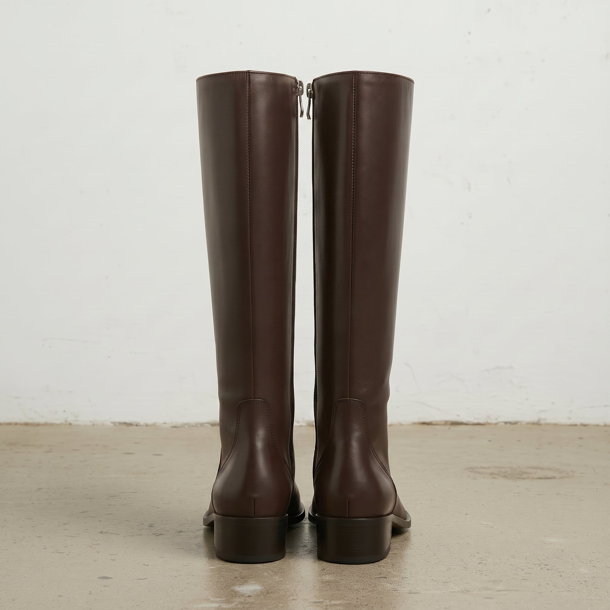 Women's Dark Brown Plain-Toe Leather Knee-High Boots — Brierley