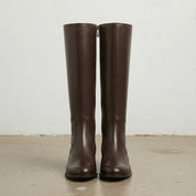 Women's Dark Brown Plain-Toe Leather Knee-High Boots — Brierley