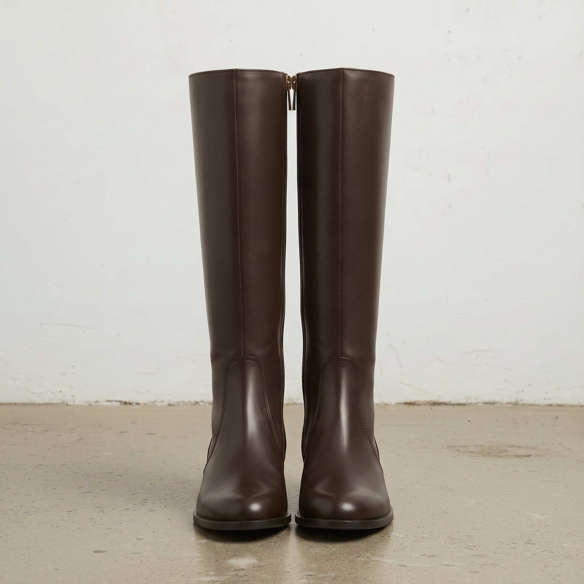 Women's Dark Brown Plain-Toe Leather Knee-High Boots — Brierley