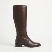 Women's Dark Brown Plain-Toe Leather Knee-High Boots — Brierley