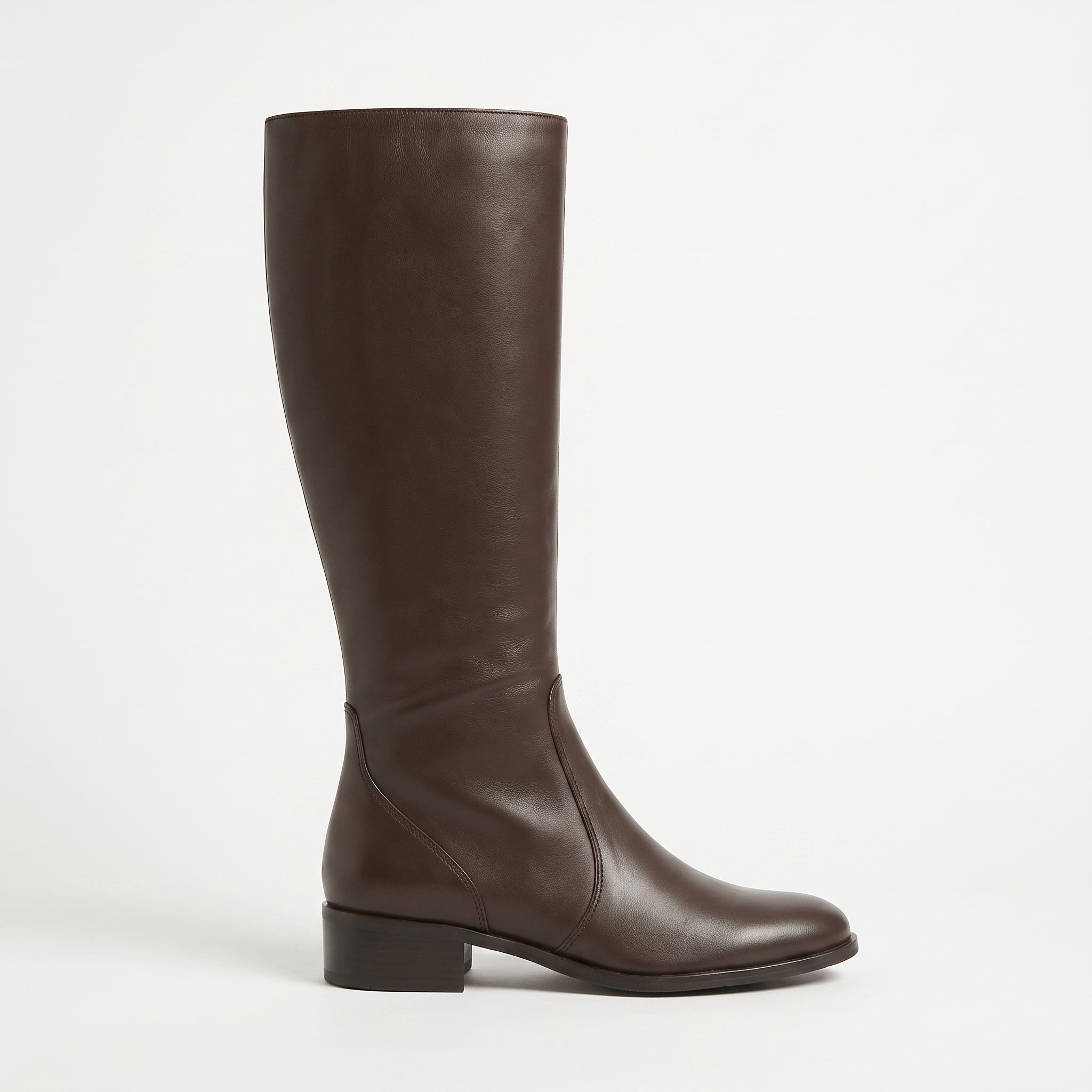 Women's Dark Brown Plain-Toe Leather Knee-High Boots — Brierley
