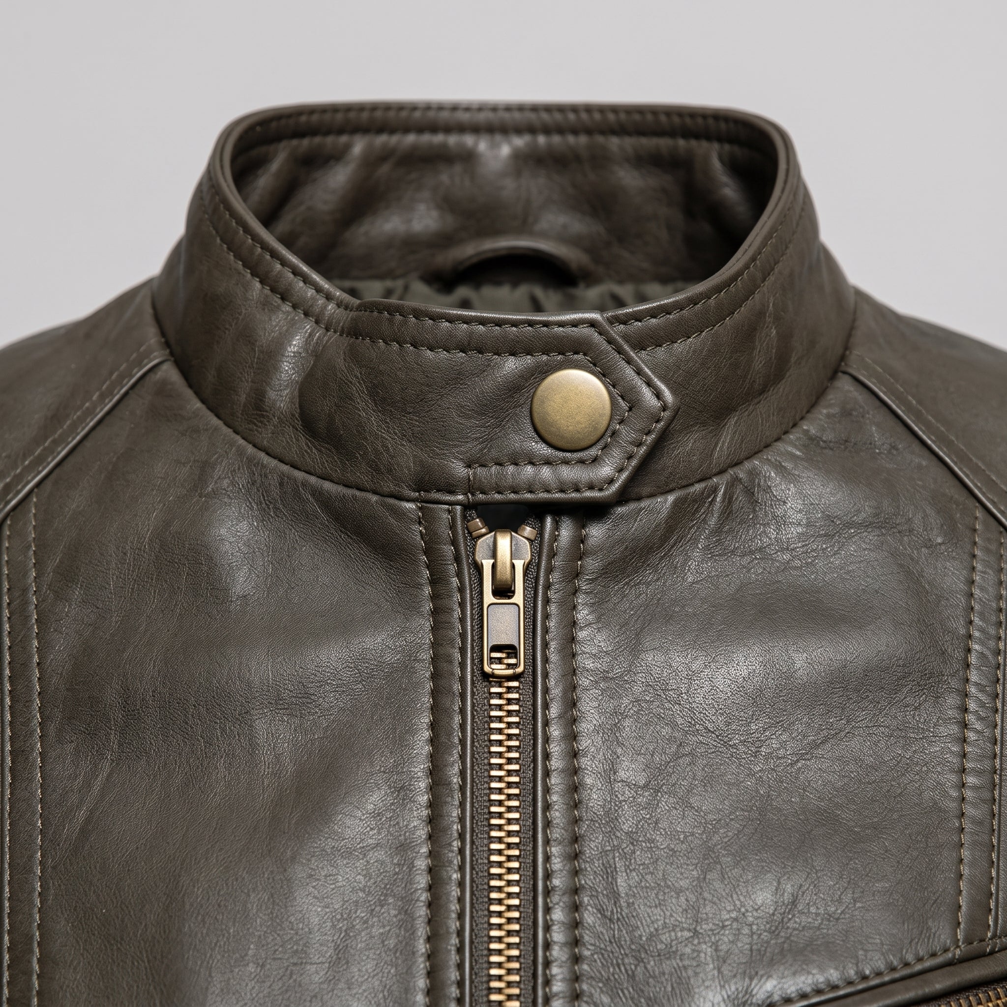 Women's Dark Green Leather Cafe Racer Jacket — Stubbington