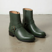 Women's Dark Green Pebbled Leather Biker Boots — Shipton