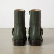 Women's Dark Green Pebbled Leather Biker Boots — Shipton