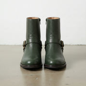 Women's Dark Green Pebbled Leather Biker Boots — Shipton