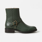 Women's Dark Green Pebbled Leather Biker Boots — Shipton